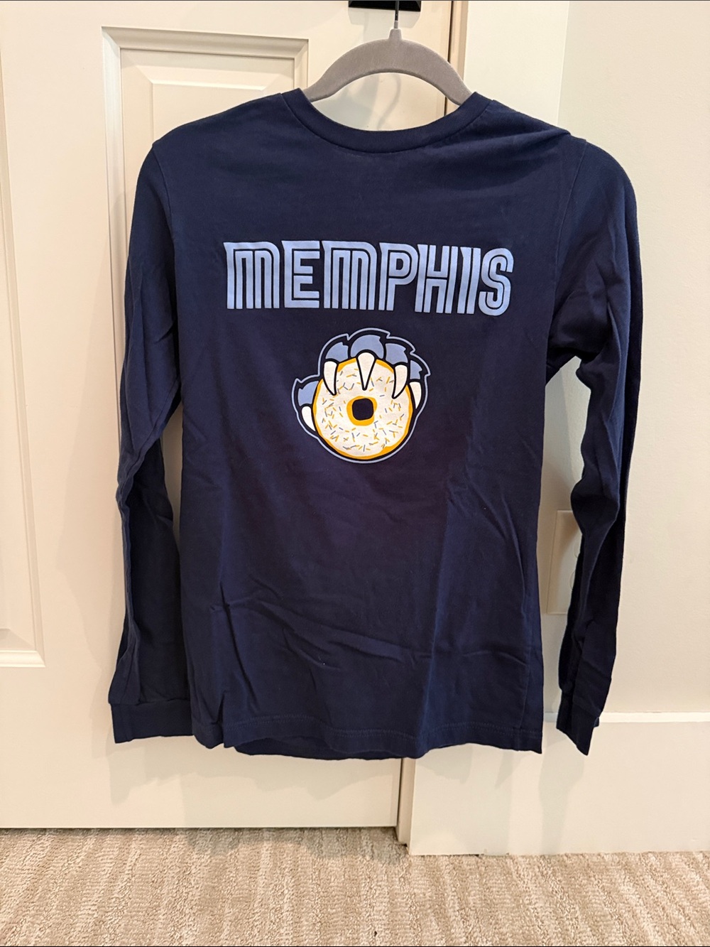 Bella Canvas Navy Long-Sleeve 'Memphis' Graphic Tee with Yellow Donut Logo